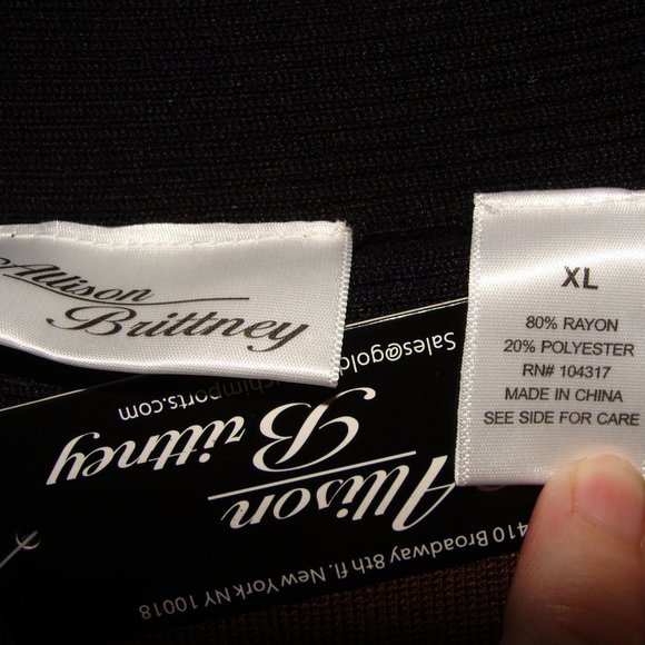 Black Brown & White STRIPE Short Sleeve SWEATER DRESS Sz XL by ALLISON BRITTNEY - Picture 3 of 4